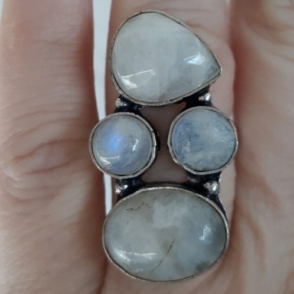 New Rainbow Moonstone 925 Silver Statement Ring. - Picture 3 of 8